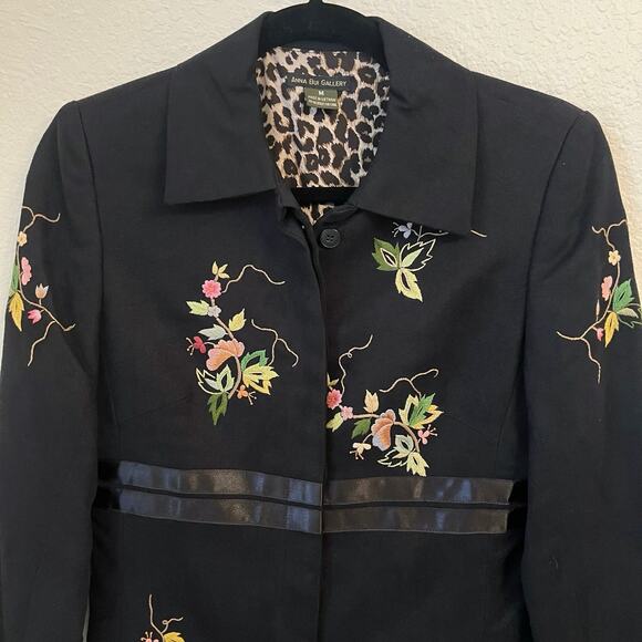 Anna Bui Gallery Floral Embroidered Coat Womens XS Black Suede Evening Formal - Picture 7 of 16